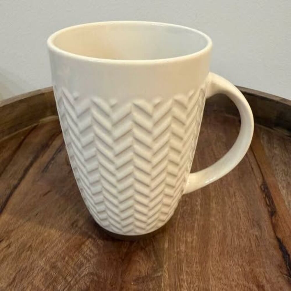 Laurie Gates Cream Chevron Textured Ceramic Coffee Replacement Mug